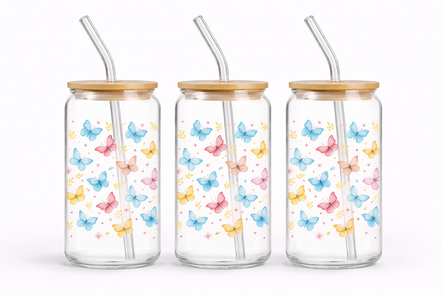 Trinkglas mit Bambusdeckel & Glasstrohhalm – mit wählbarem Motiv