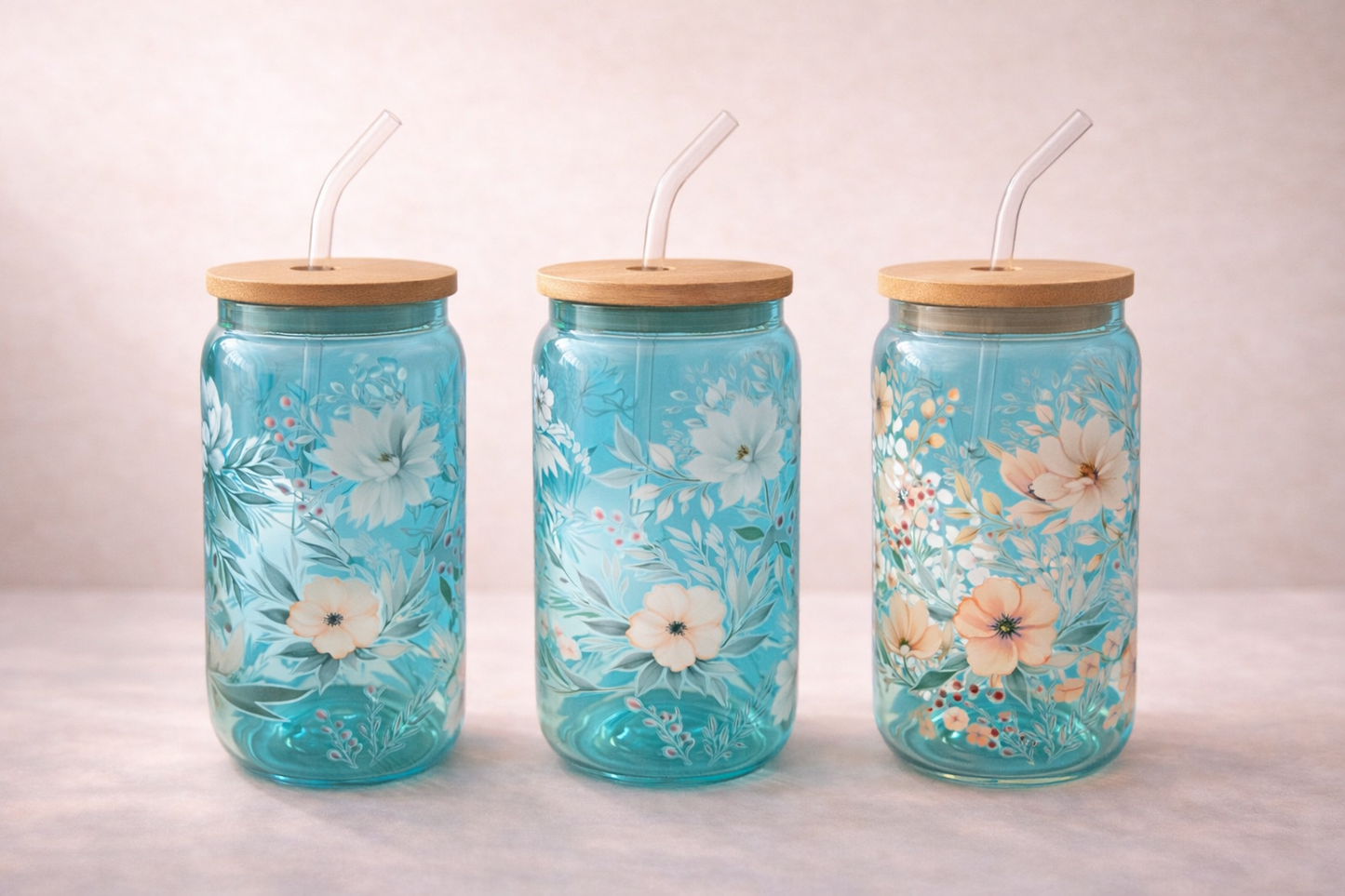 Trinkglas Blumen -blaues -limitierte Auflage