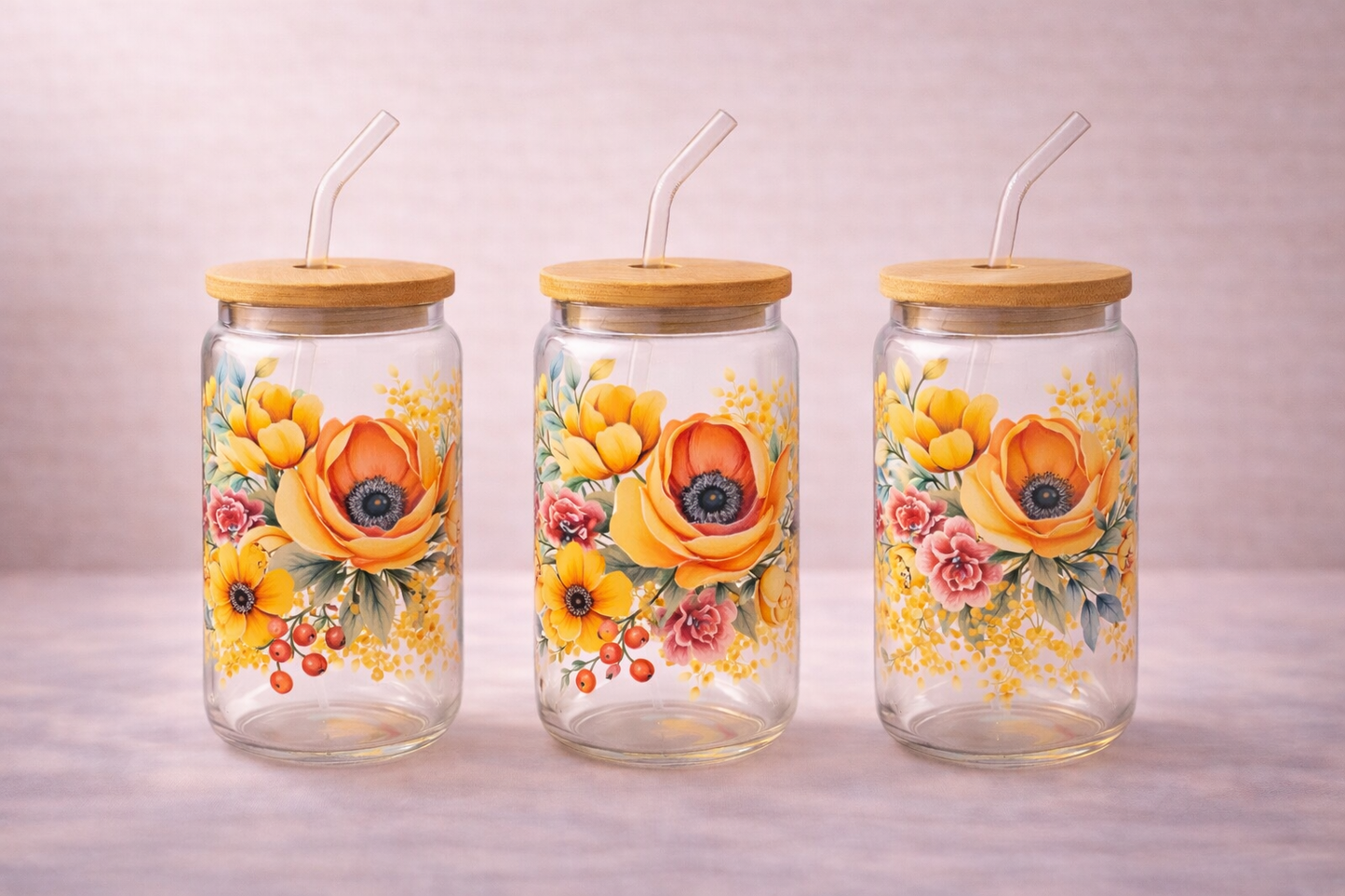 Trinkglas Blumen gelb-Limitierte Auflage