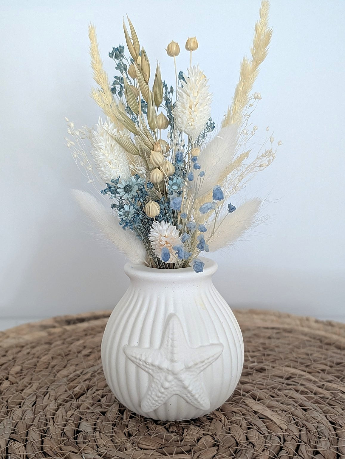 Maritime Mini-Vase mit Trockenblumen | Handgemachtes Deko-Set mit Seestern