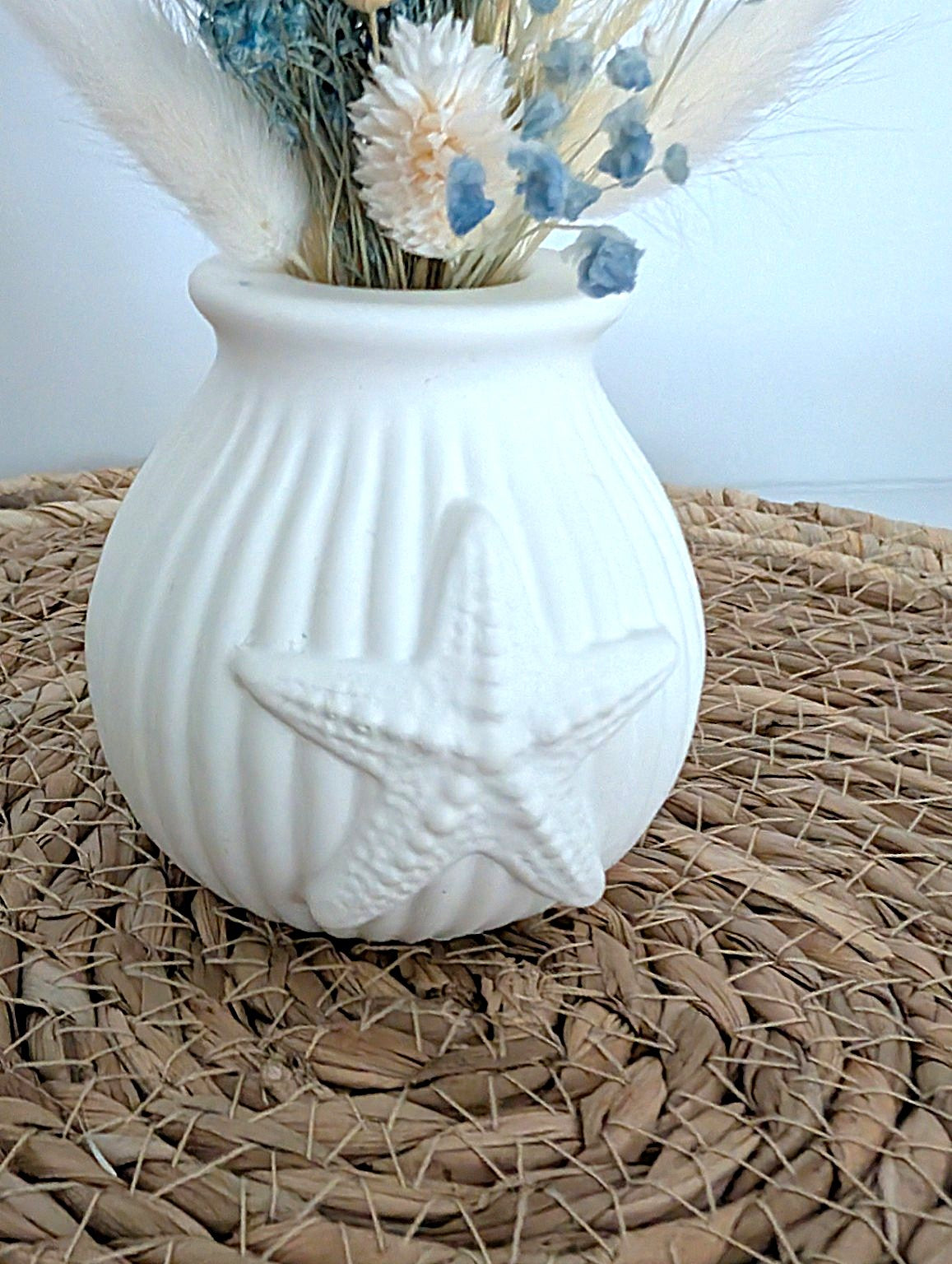Maritime Mini-Vase mit Trockenblumen | Handgemachtes Deko-Set mit Seestern