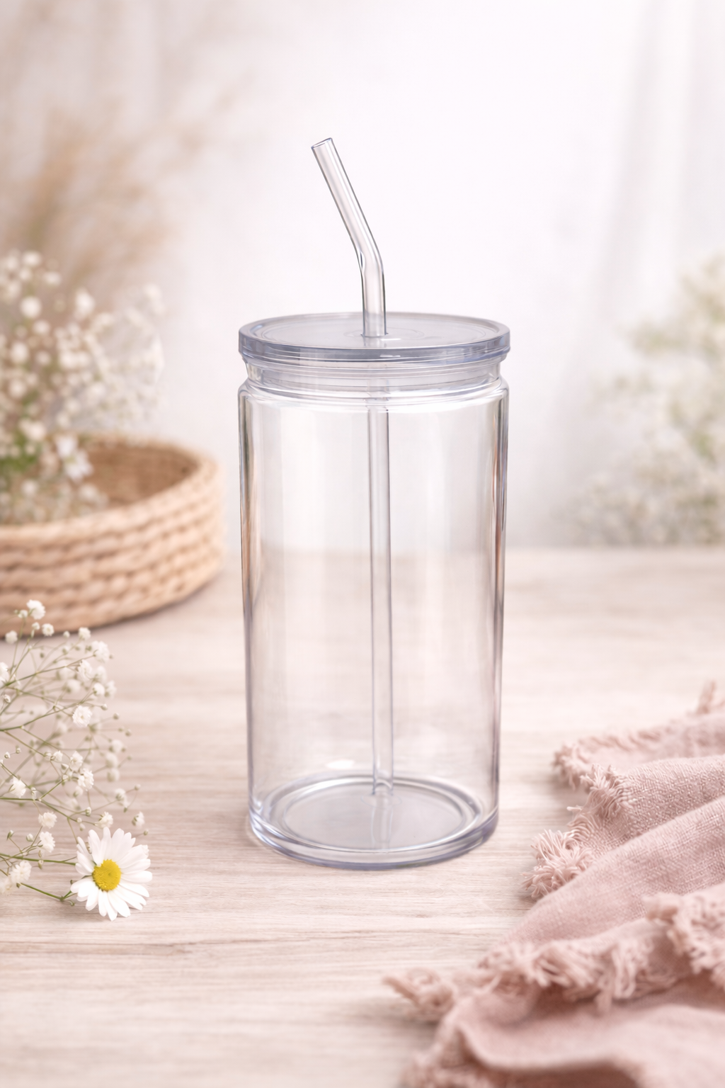 Trinkbecher mit Deckel & Strohhalm – Kunststoff