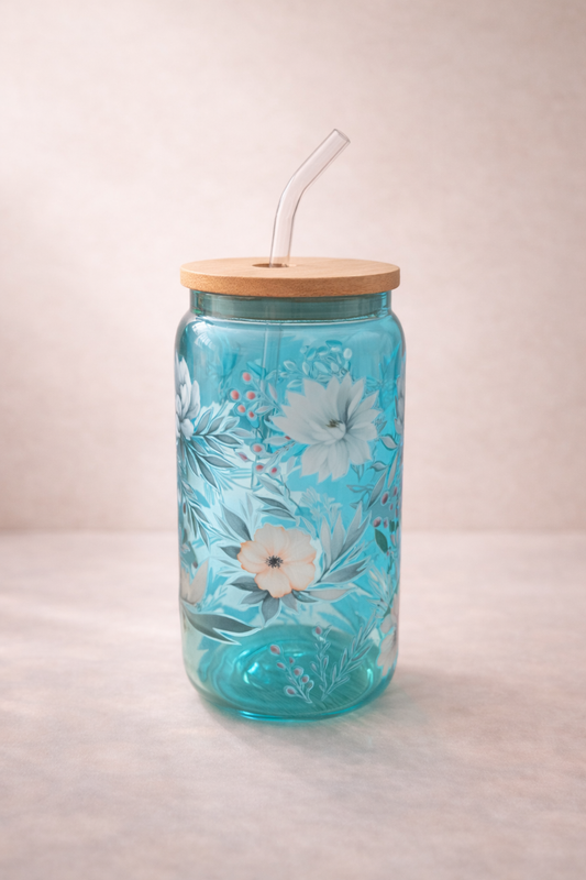 Trinkglas Blumen -blaues -limitierte Auflage