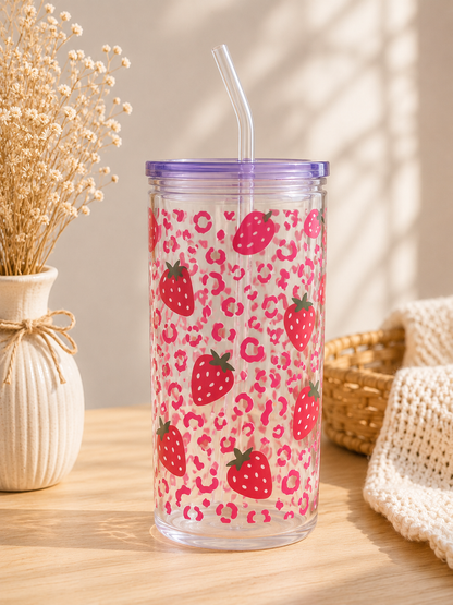 Kunststoffbecher Leo Erdbeere 500 ml | Deckel & Strohhalm | SommerVibes