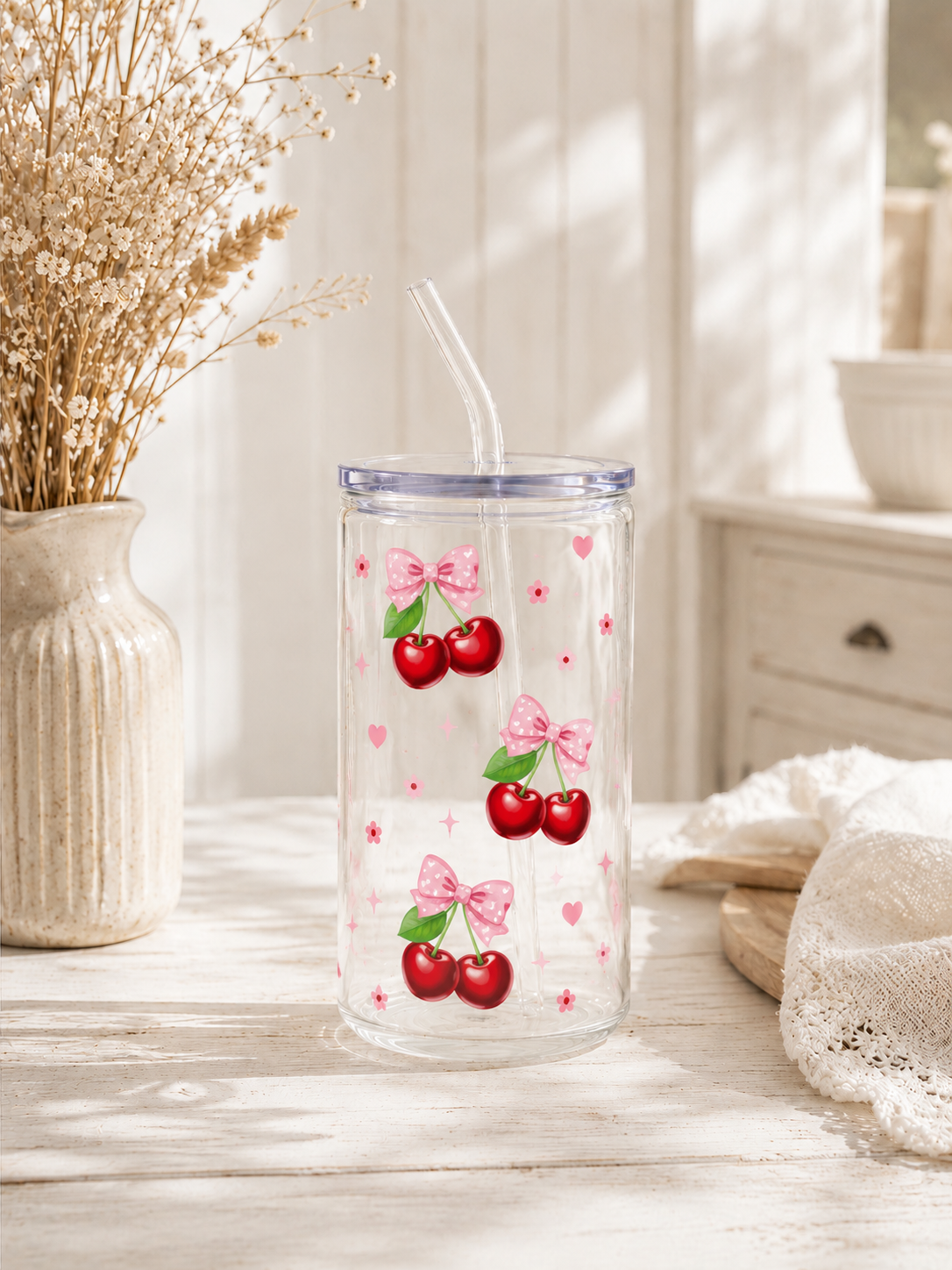 Kunststoffbecher Kirschtraum 500 ml | Deckel & Strohhalm | SommerVibes