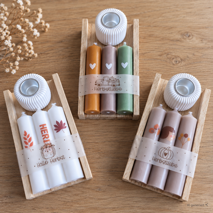 Herbstliches Kerzenset mit Kerzenhalter – verschiedene Designs