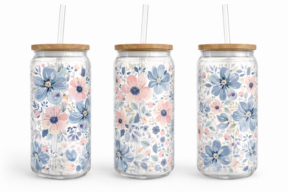 Trinkglas mit Bambusdeckel & Glasstrohhalm – mit wählbarem Motiv