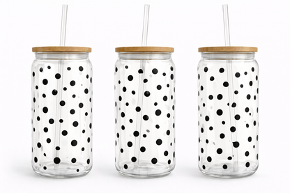 Trinkglas mit Bambusdeckel & Glasstrohhalm – mit wählbarem Motiv