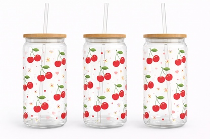 Trinkglas mit Bambusdeckel & Glasstrohhalm – mit wählbarem Motiv