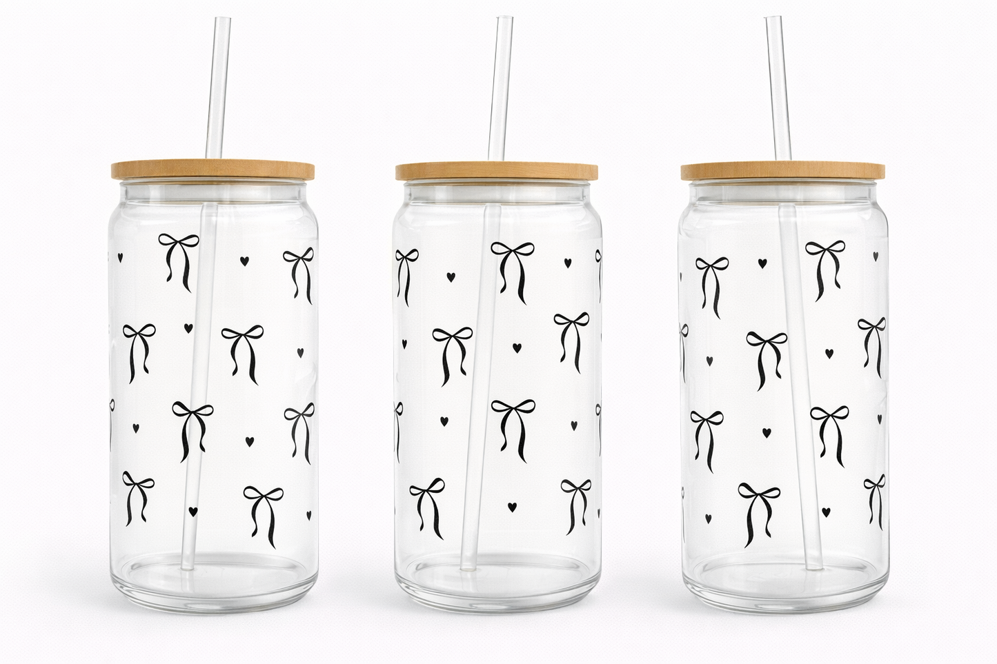 Trinkglas mit Bambusdeckel & Glasstrohhalm – mit wählbarem Motiv