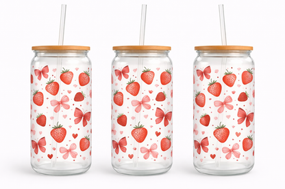 Trinkglas mit Bambusdeckel & Glasstrohhalm – mit wählbarem Motiv