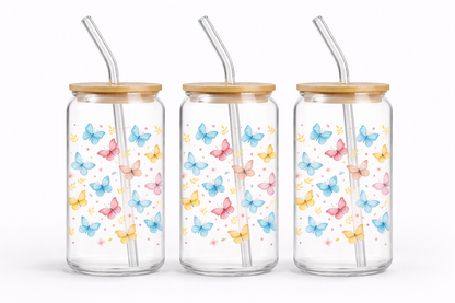 Trinkglas mit Bambusdeckel & Glasstrohhalm – mit wählbarem Motiv