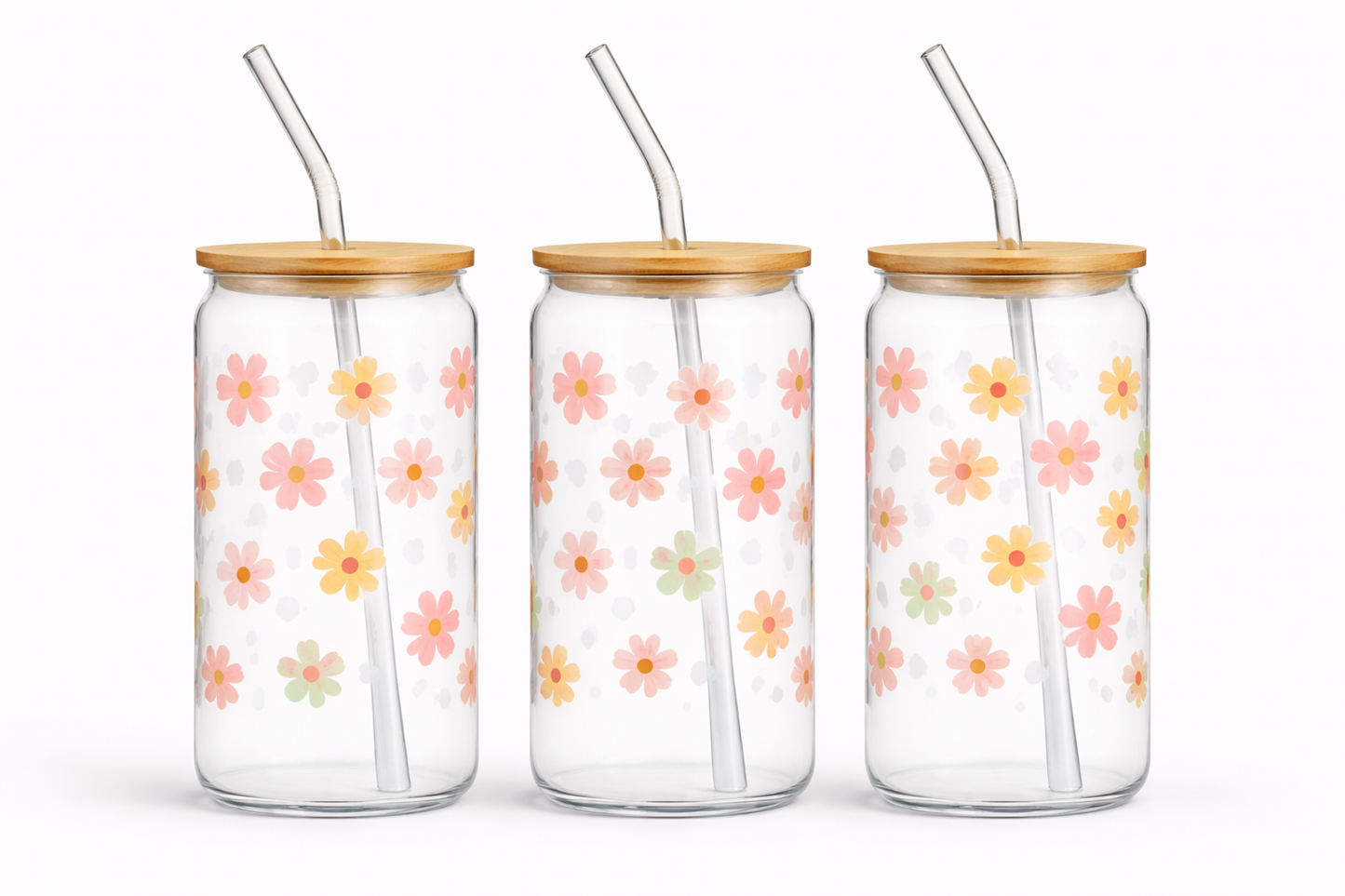 Trinkglas mit Bambusdeckel & Glasstrohhalm – mit wählbarem Motiv