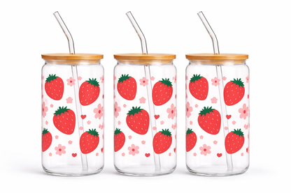 Trinkglas mit Bambusdeckel & Glasstrohhalm – mit wählbarem Motiv