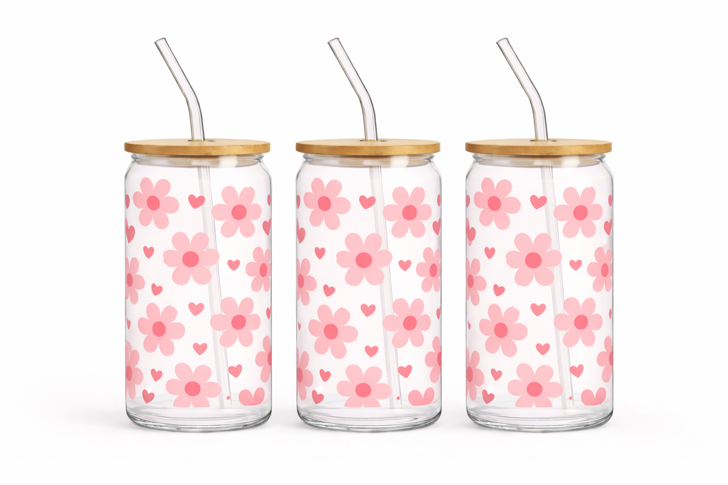 Trinkglas mit Bambusdeckel & Glasstrohhalm – mit wählbarem Motiv