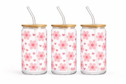 Trinkglas mit Bambusdeckel & Glasstrohhalm – mit wählbarem Motiv