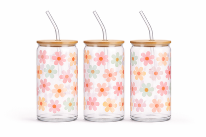 Trinkglas mit Bambusdeckel & Glasstrohhalm – mit wählbarem Motiv