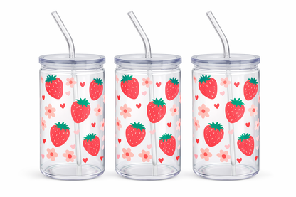 Trinkbecher mit Deckel & Strohhalm – Kunststoff
