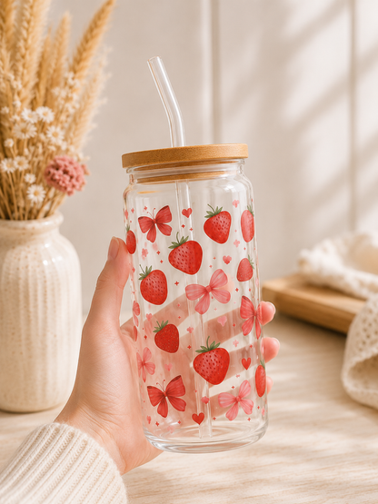 Trinkglas „Erdbeerliebe“ mit Schleifen | SommerVibes