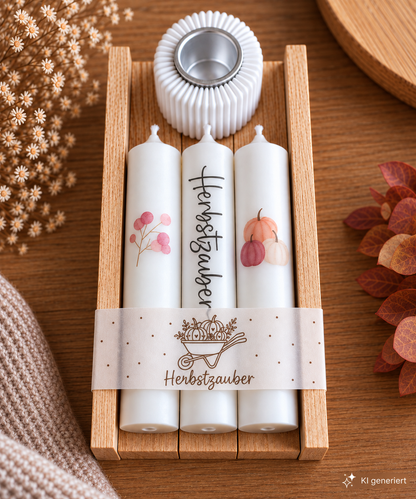 Herbstliches Kerzenset mit Kerzenhalter – verschiedene Designs