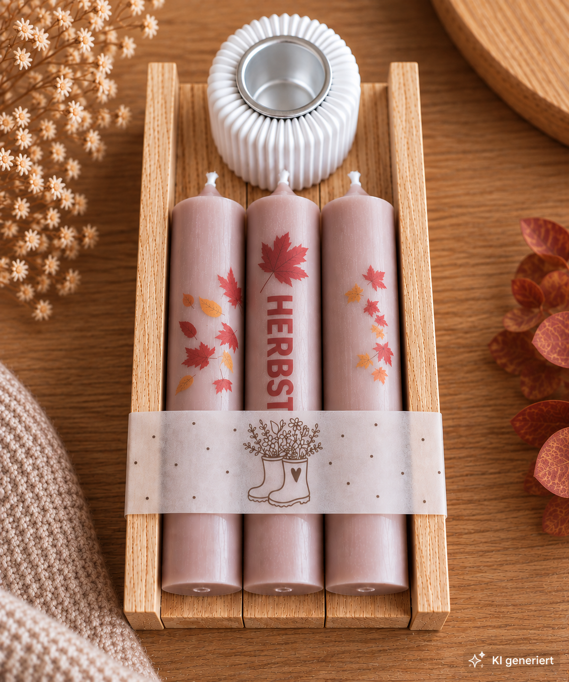 Herbstliches Kerzenset mit Kerzenhalter – verschiedene Designs