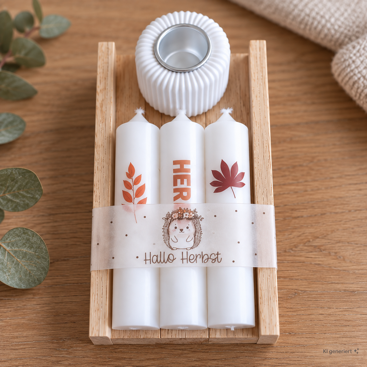 Herbstliches Kerzenset mit Kerzenhalter – verschiedene Designs