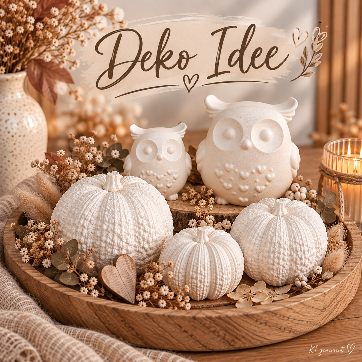 3er Set Deko-Kürbisse – natürliche Herbstdeko in Weiß